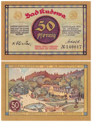 Kudowa - Bad - Poland 25-50 Pfennig 2 Pieces Notgeld Set, 1921 ND, Mehl #748.1a, UNC