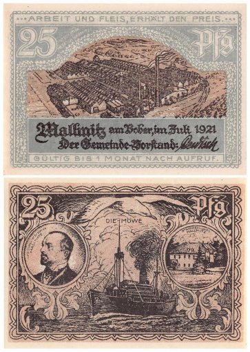 Mallnitz am Bober 10-50 Pfennig 2 Pieces Notgeld Set, 1921, Mehl #865, UNC