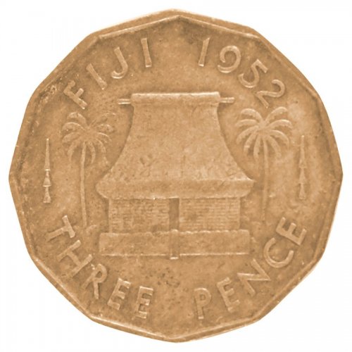 Fiji 3 Pence Coin, 1952, KM #18, XF-Extremely Fine, King George VI, Hut