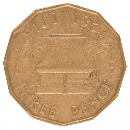 Fiji 3 Pence 6.2 g Nickel Brass Coin, 1964, KM #22, VF - Very Fine