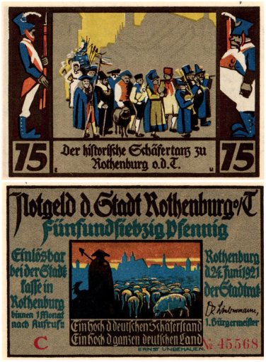 Rothenburg 75 Pfennig 4 Pieces Notgeld Set, 1921, Mehl #1142.4, UNC