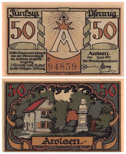 Arolsen 10-50 Pfennig 3 Pieces Notgeld Set, 1921, Mehl #44.1b, UNC
