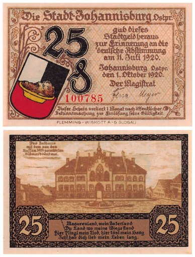 Johannisburg - Poland 5-50 Pfennig 4 Pieces Notgeld Set, 1920, Mehl # 662.1a, UNC