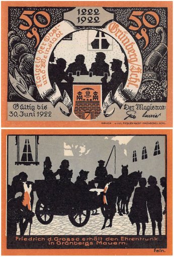 Gruenberg in Schlesien 50-75  Pfennig 7 Pieces Notgeld Set, 1922, Mehl #489.5a, UNC