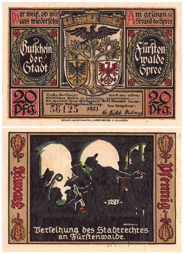 Fuerstenwalde 20-50 Pfennig 9 Pieces Notgeld Set, 1921, Mehl #403.1a, UNC