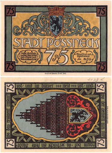 Poessneck 25-75 Pfennig 3 Pieces Notgeld Set, Mehl #1066.2, UNC