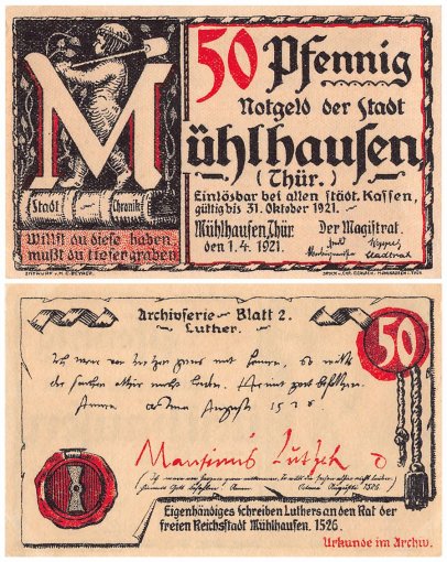 Muehlhausen 50 Pfennig 5 Pieces Notgeld Set, 1921, Mehl #905.1, UNC
