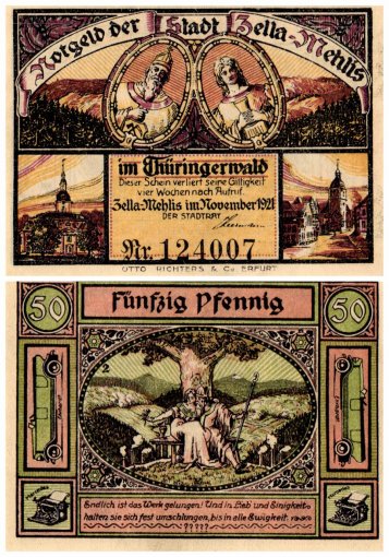 Zella-Mehlis 10 - 50 Pfennig 5 Pieces Notgeld Set, 1921, Mehl #1468, UNC