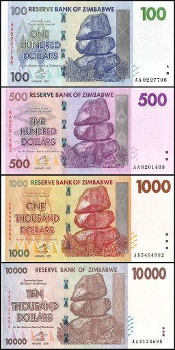 Zimbabwe 1-100 Trillion Series Dollars 27 Pieces Full Banknote Set, 2007-2008, P-65-91, UNC