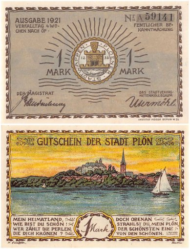Ploen 25 Pfennig - 1 Mark 4 Pieces Notgeld Set, 1921, Mehl #1064.1, UNC