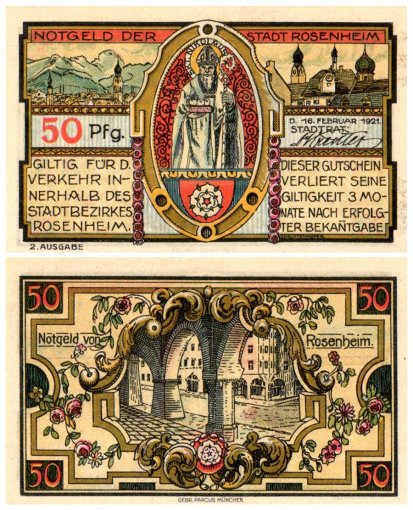 Rosenheim 5-50 Pfennig 6 Pieces Notgeld Set, 1921, Mehl #1134.2, UNC