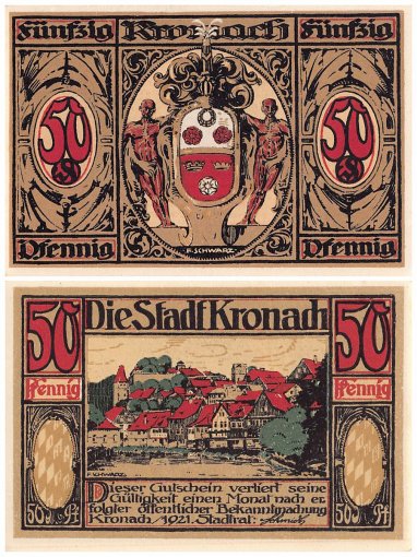Kronach 25-50 Pfennig 6 Pieces Notgeld Set, 1921, Mehl #747.1, UNC