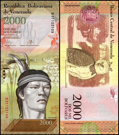 Venezuela 2,000 Bolivar Fuerte Banknote, 2016, P-96a, UNC