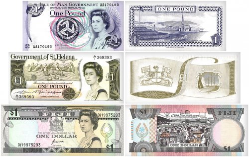 The Queen Elizabeth II Collection, Purple and Gold Album with 12 banknotes included in sleeves, 1981-2016, UNC, Dimensions  8.25" L x 1" W  x 11.25" H