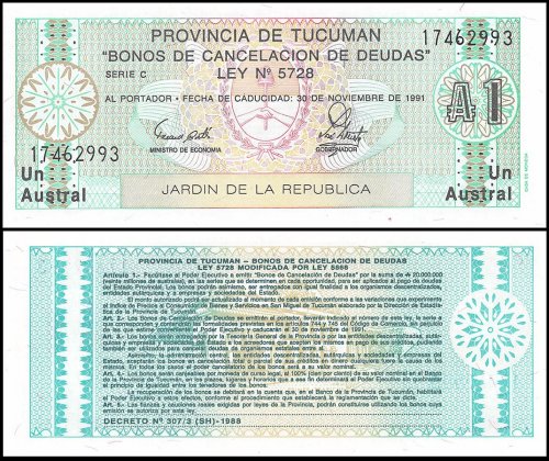 Argentina 1 Austral Banknote, 1991, P-S2711b.1, UNC