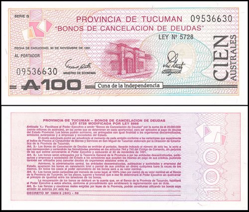Argentina 100 Australes Banknote, 1991, P-S2715, UNC