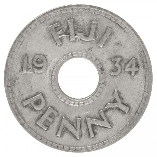 Fiji 1 Penny Coin, 1934, KM #2, F-Fine, King George V