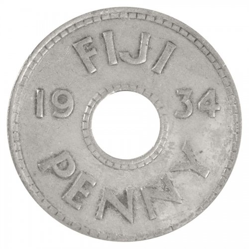 Fiji 1 Penny Coin, 1934, KM #2, Mint, King George V