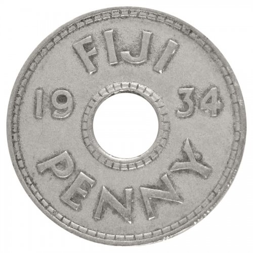 Fiji 1 Penny Coin, 1934, KM #2, VF-Very Fine, King George V
