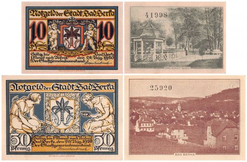Berka - Bad 10-50 Pfennig 2 Pieces Notgeld Set, 1920, Mehl #79.2a, UNC