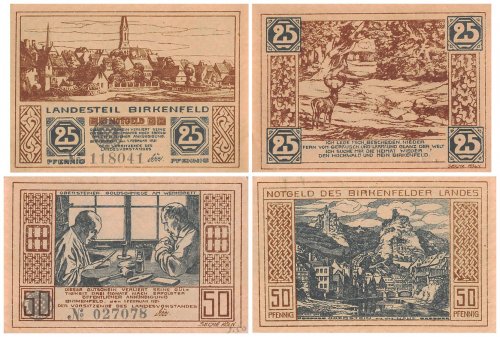 Birkenfeld 25-50 Pfennig 2 Pieces Notgeld Set, 1921, Mehl #106.1, UNC