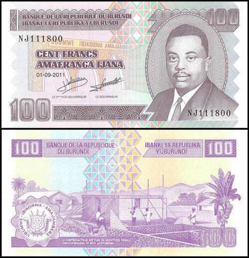 Burundi 100 Francs Banknote, 2011, P-44b, UNC