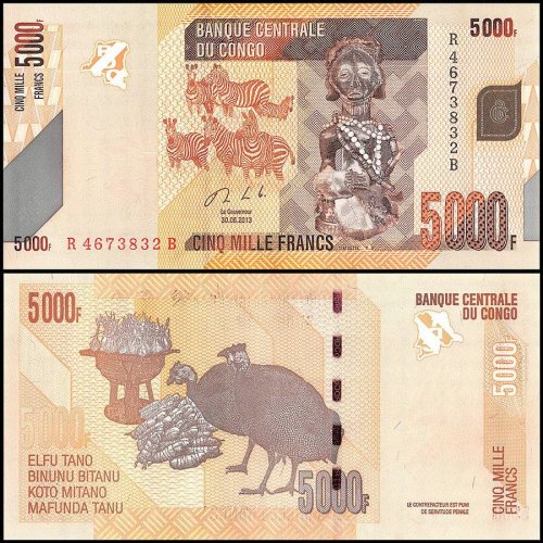 Congo 5,000 Francs Banknote, 2013, P-102b, UNC
