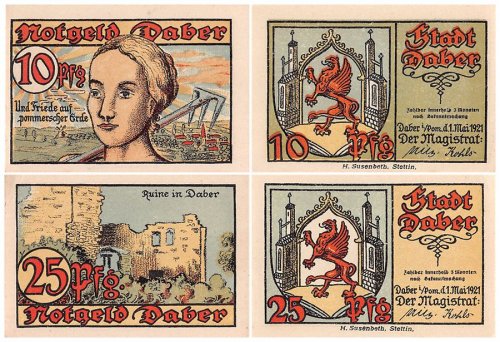 Daber - Poland 10-25 Pfennig 2 Pieces Notgeld Set, 1921, Mehl #250.1, UNC