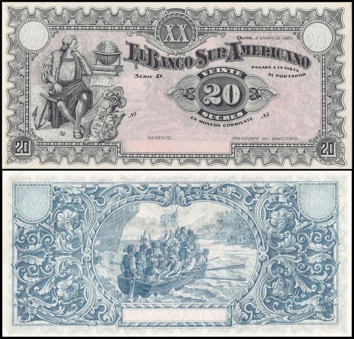 Ecuador 20 Sucres Banknote, 1920, P-S253r1, UNC