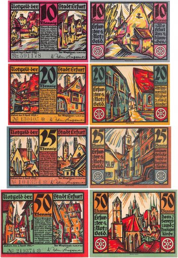 Erfurt 10-50 Pfennig 4 Pieces Notgeld Set, 1921, Mehl #344.5/6, UNC