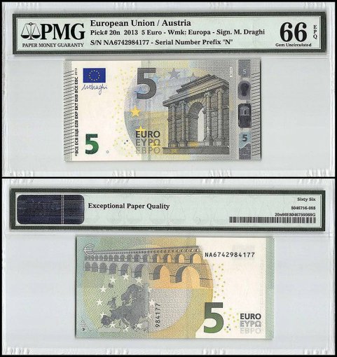 European Union - Austria 5 Euros, 2013, P-20n, Prefix N, PMG 66