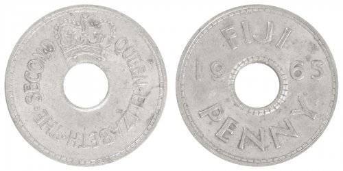 Fiji 1 Penny Coin, 1965, KM #21, VF-Very Fine, Queen Elizabeth II