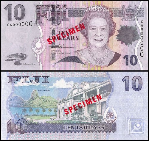 Fiji 10 Dollars Banknote, 2007 ND, P-111s1, UNC, Specimen