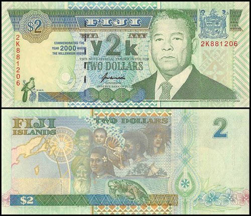 Fiji 2 Dollars Banknote, 2000, P-102a, UNC, Millennium, Ratu Sir Penaia Ganilau