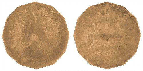 Fiji 3 Pence Coin, 1965, KM #22, F-Fine, Queen Elizabeth II, Hut