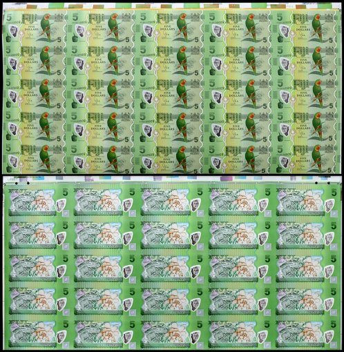Fiji 5 Dollars Banknote, 2013 ND, P-115a.1, UNC, 25 Pieces Uncut Sheet