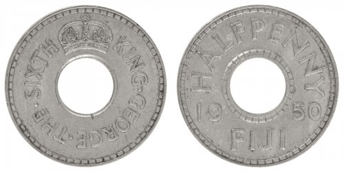 Fiji 1/2 Penny Coin, 1950, KM #16, Mint, King George VI