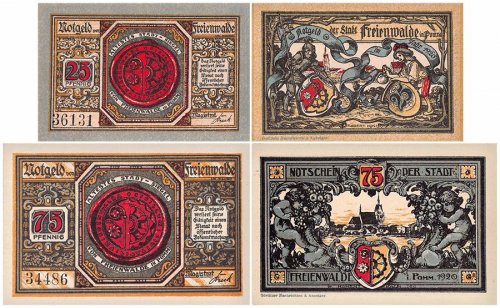 Freienwalde in Pommern 25-75 Pfennig 2 Pieces Notgeld Set, 1920, Mehl #385.5a, UNC