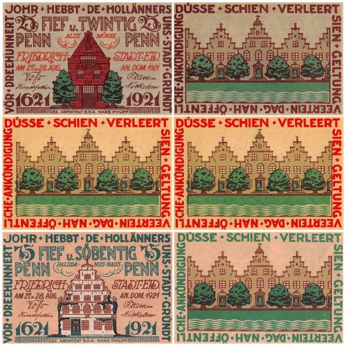 Friedrichstadt 25-75 Pfennig 3 Pieces Notgeld Set, 1921, Mehl #395.1, UNC