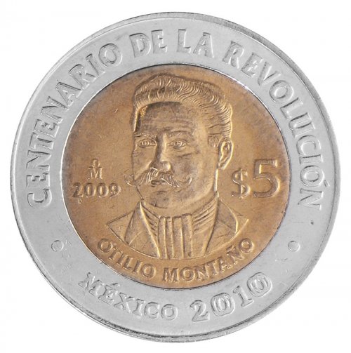 Mexico 5 Pesos Coin, 2009, KM #917, Mint, Commemorative, Otilio Montano, Coat of Arms