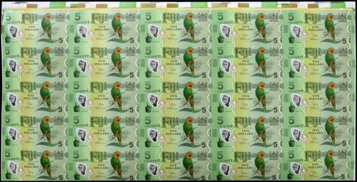 Fiji 5 Dollars Banknote, 2013 ND, P-115a.1, UNC, 25 Pieces Uncut Sheet