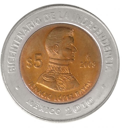 Mexico 5 Pesos Coin, 2008, KM #894, Mint, Commemorative, Ignacio Lopez Rayon, Coat of Arms