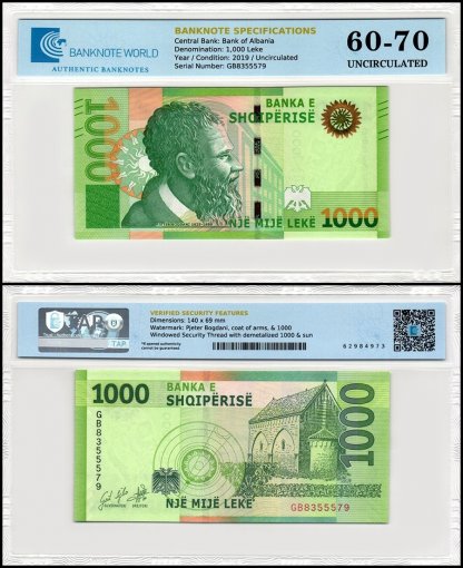 Albania 1,000 Leke Banknote, 2019, P-78, UNC, TAP 60-70 Authenticated
