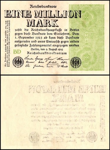 Germany 1 Million Mark Banknote, 1923, P-102b, Used