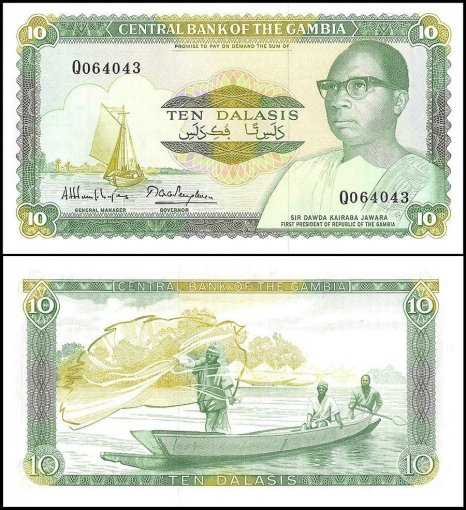 Gambia 10 Dalasis Banknote, 1987-1990, P-10a, UNC