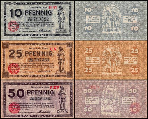 Germany 10 - 50 Notgeld Pfennig 3 Piece Set, 1920-1921, UNC