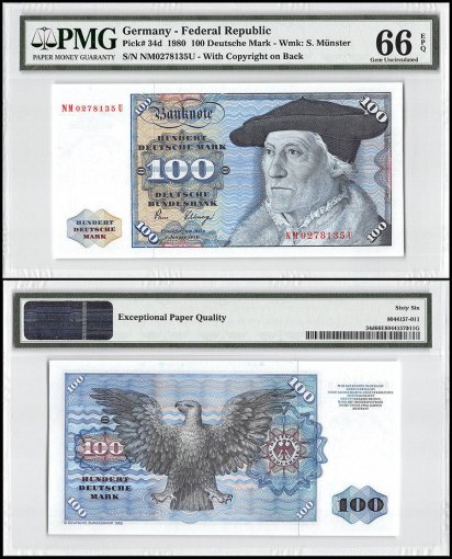 Germany 100 Deutsche Mark, 1980, P-34d, PMG 66
