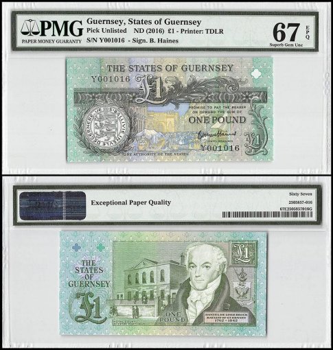 Guernsey 1 Pound, ND 2016, P-New, PMG 67