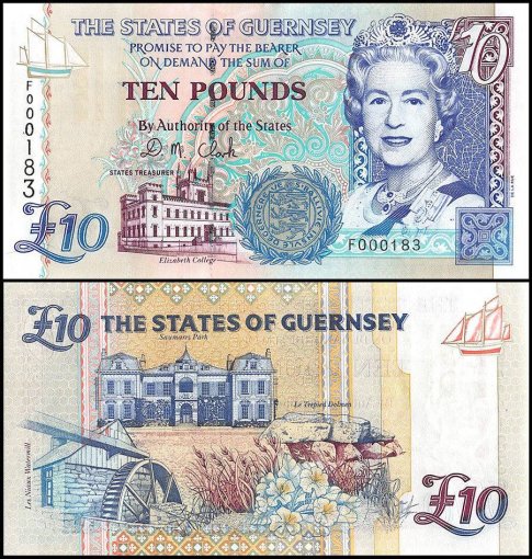 Guernsey 10 Pounds Banknote, 1995, P-57b, UNC, Low Serial #