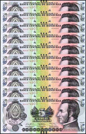Honduras 5 Lempiras Banknote, 2014, P-98b, UNC